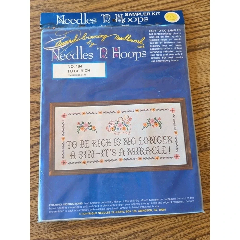 New Vintage Sealed Needles 'N Hoops Sampler Kit No 184 To Be Rich 9